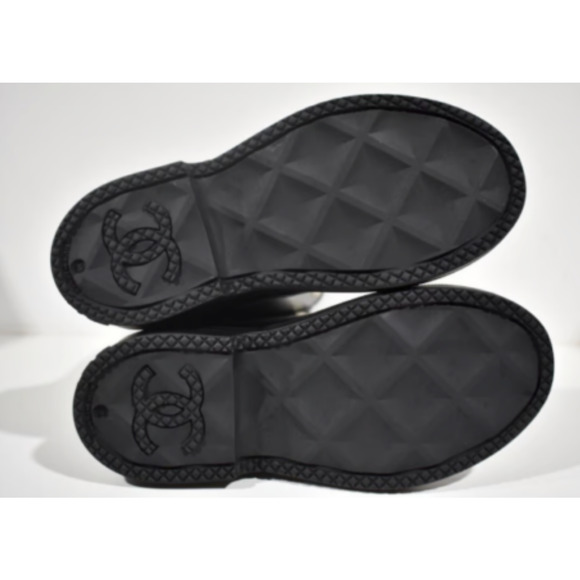 Chanel REV Black White Caoutchouc CC Logo High Pull On Rubber Rain Boots 42 - Picture 12 of 12